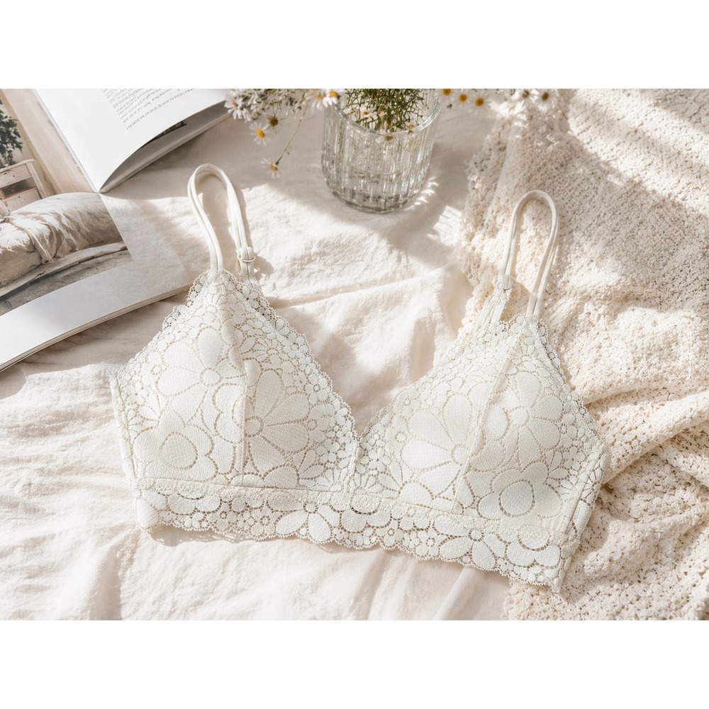 Aerie Ivory Floral Lace Longline Bralette Bra 36B Romantic Boho